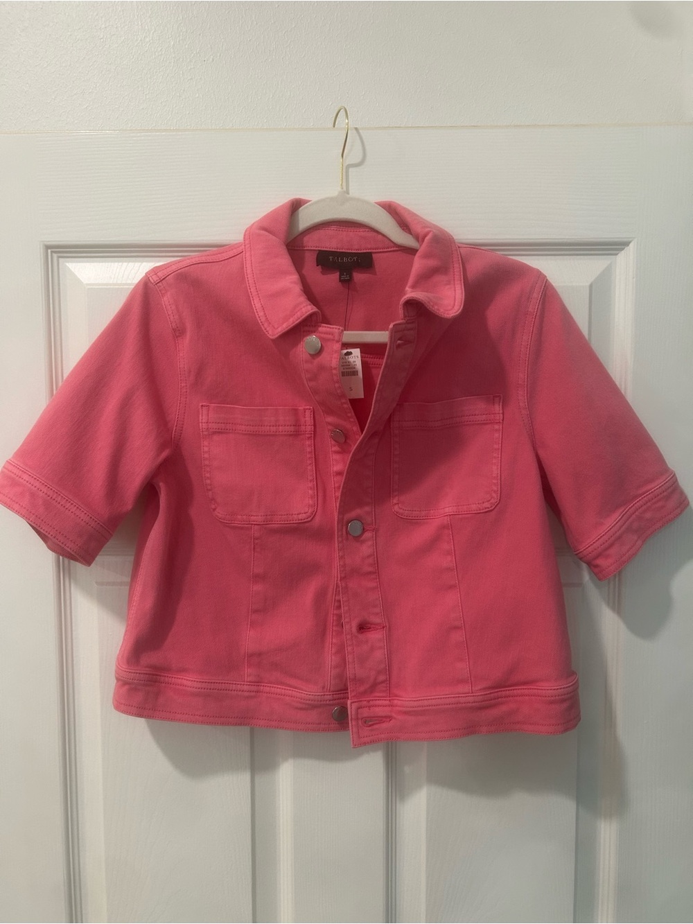 Talbots Pink Short-Sleeve Denim Jacket for Women small